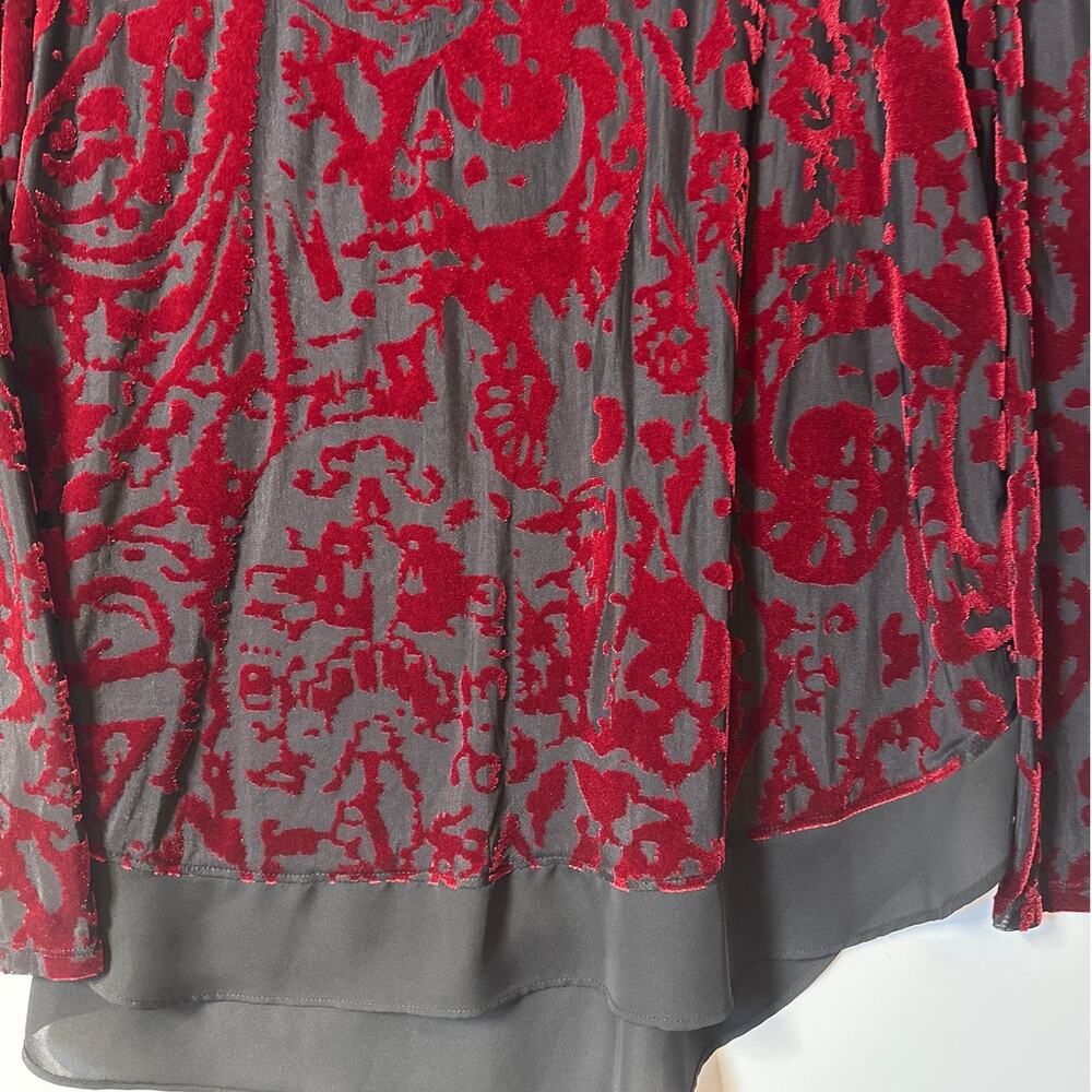 Simply Vera Vera Wang Velvet Burnout Long Sleeve Tunic Top Burgundy Black Size L - Picture 3 of 13